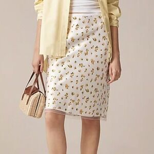 NWT J.Crew Gwen Slip Skirt Yellow Floral Viscose with Tulle Hem White XL